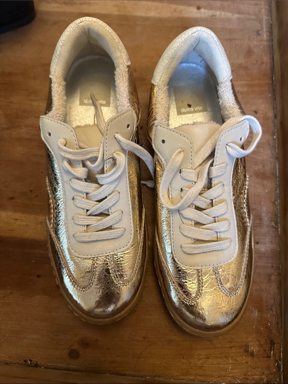Dolce Vita Gold and White Low-Top Sneakers